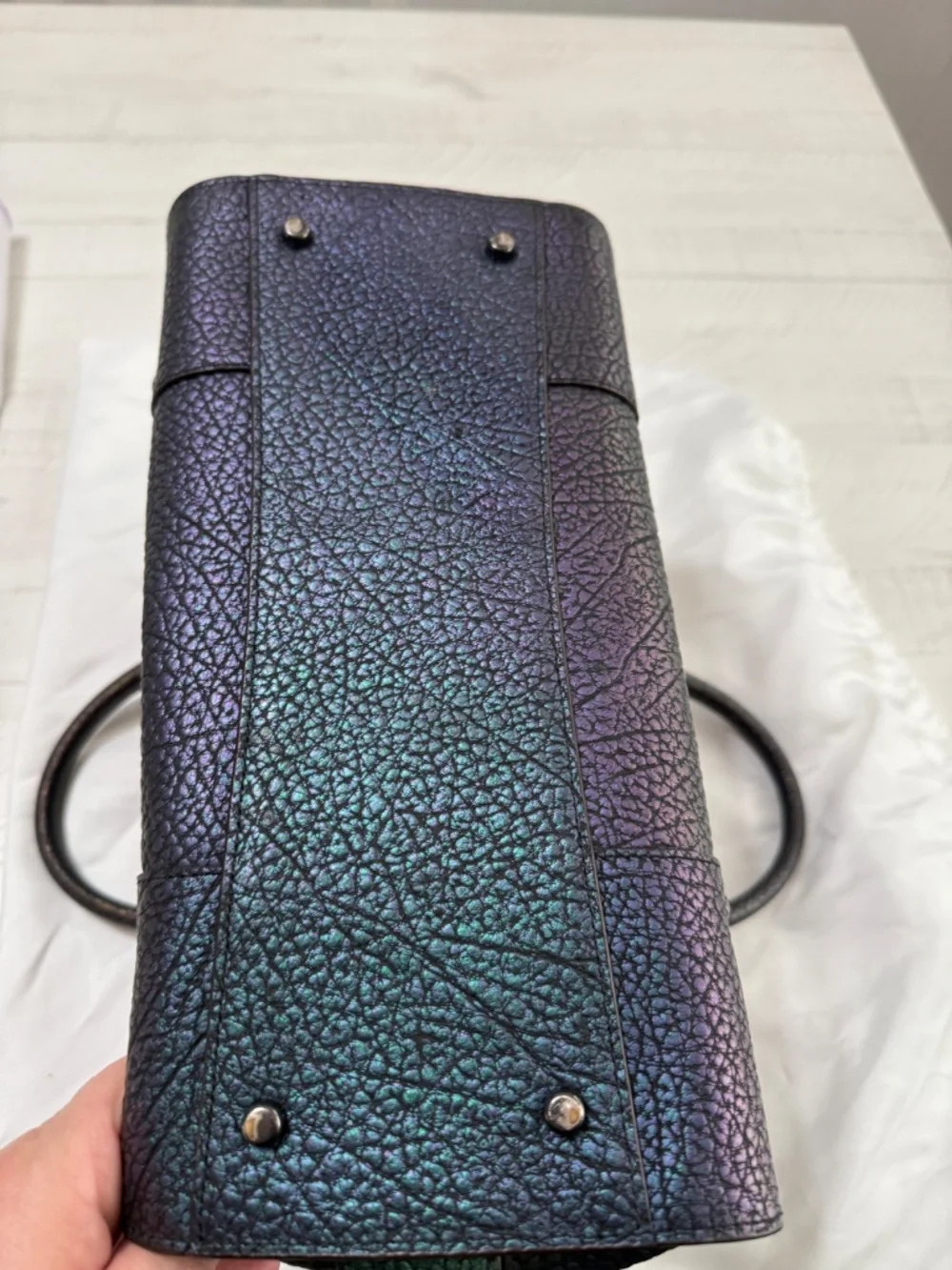 Coach Rogue Metallic Iridescent Purple Pebbled Leather Satchel